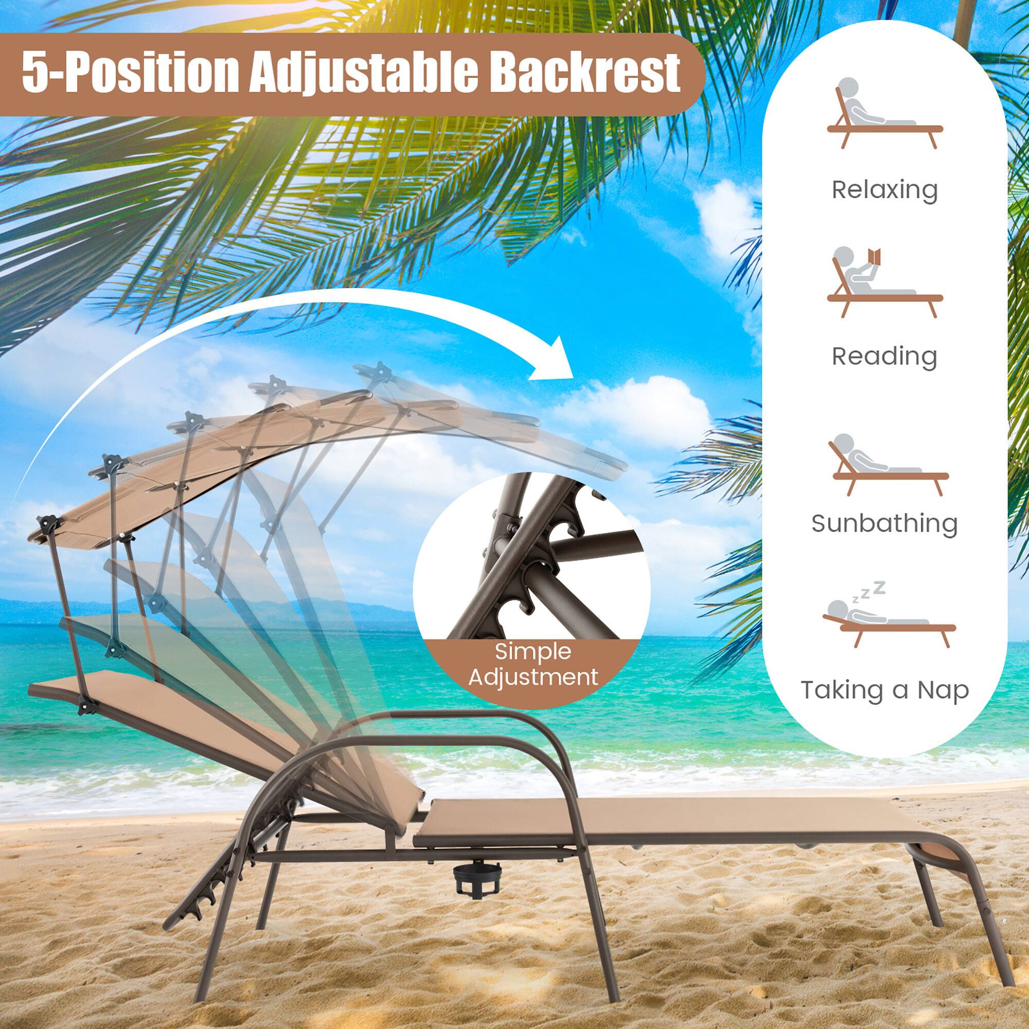 5-Position Adjustable Backrest, Relaxing, Reading, Sunbathing, Taking a Nap, Simple Adjustment