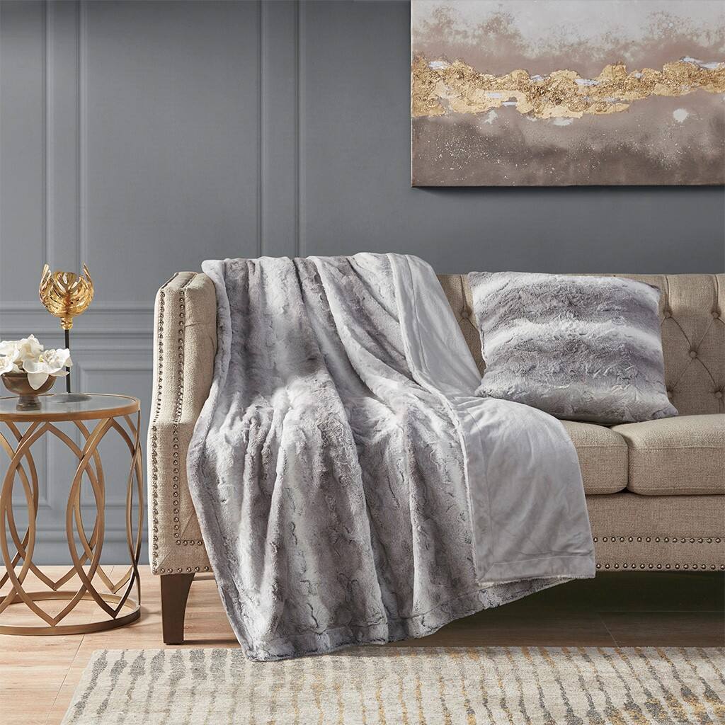 Alt View 1. Gracie Mills - Gracie Mills Shawn Faux Brushed long Fur Square Pillow - Grey.