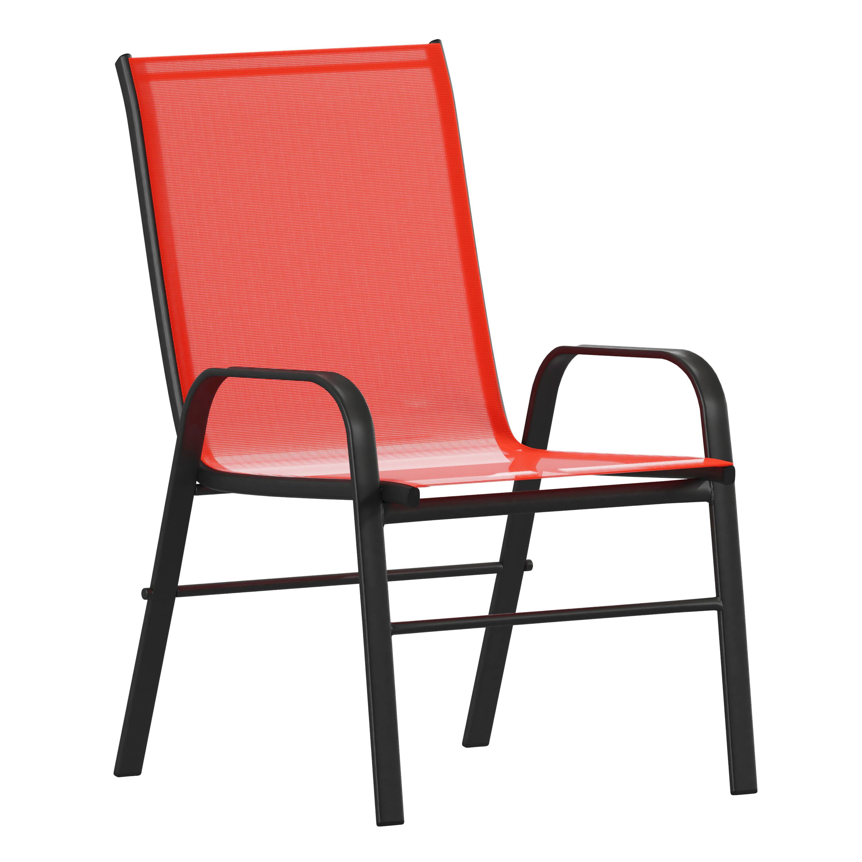 Alt View 10. Emma + Oliver - Five Piece Patio Table Set with Metal Table with Tempered Glass Top and 4 Flex Comfort Stacking Chairs - Red.
