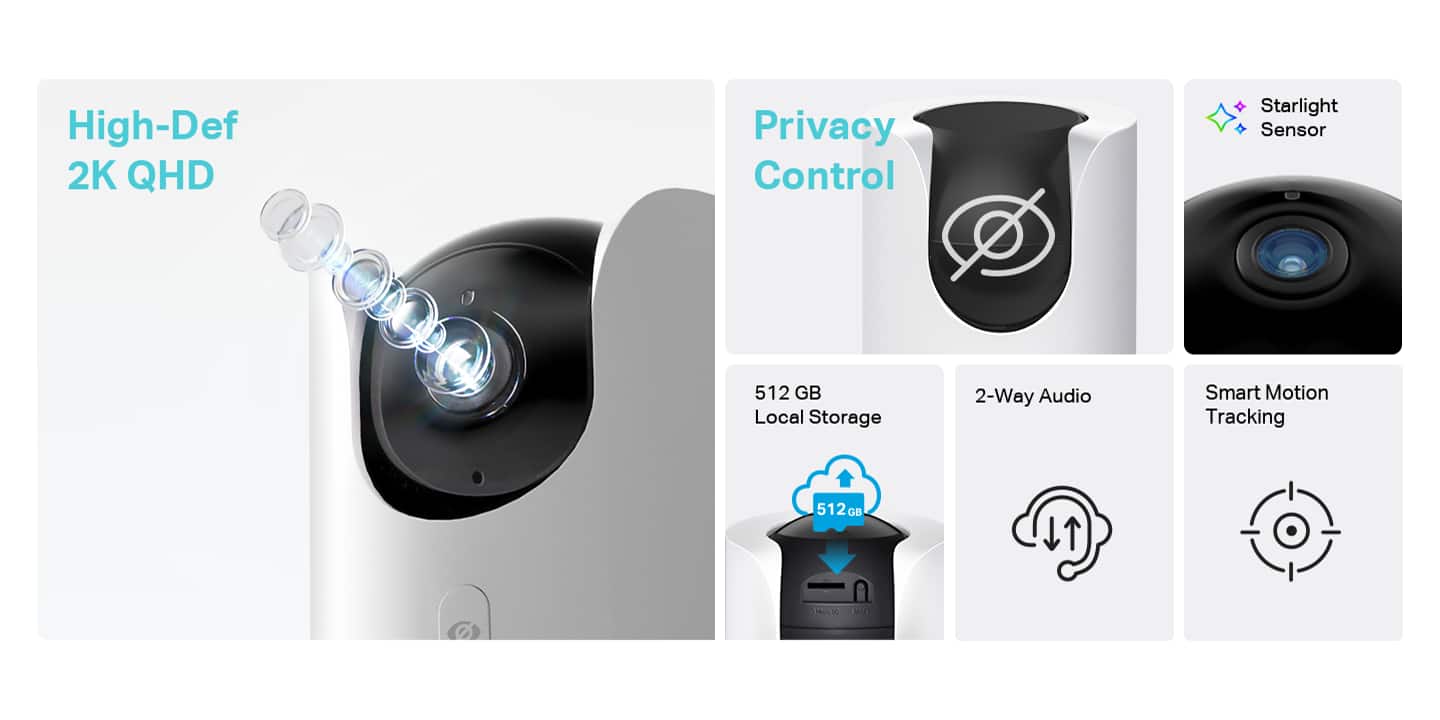 High-Def 2K QHD Privacy Control B Starlight Sensor 512 GB Local Storage 2-Way Audio Smart Motion Tracking