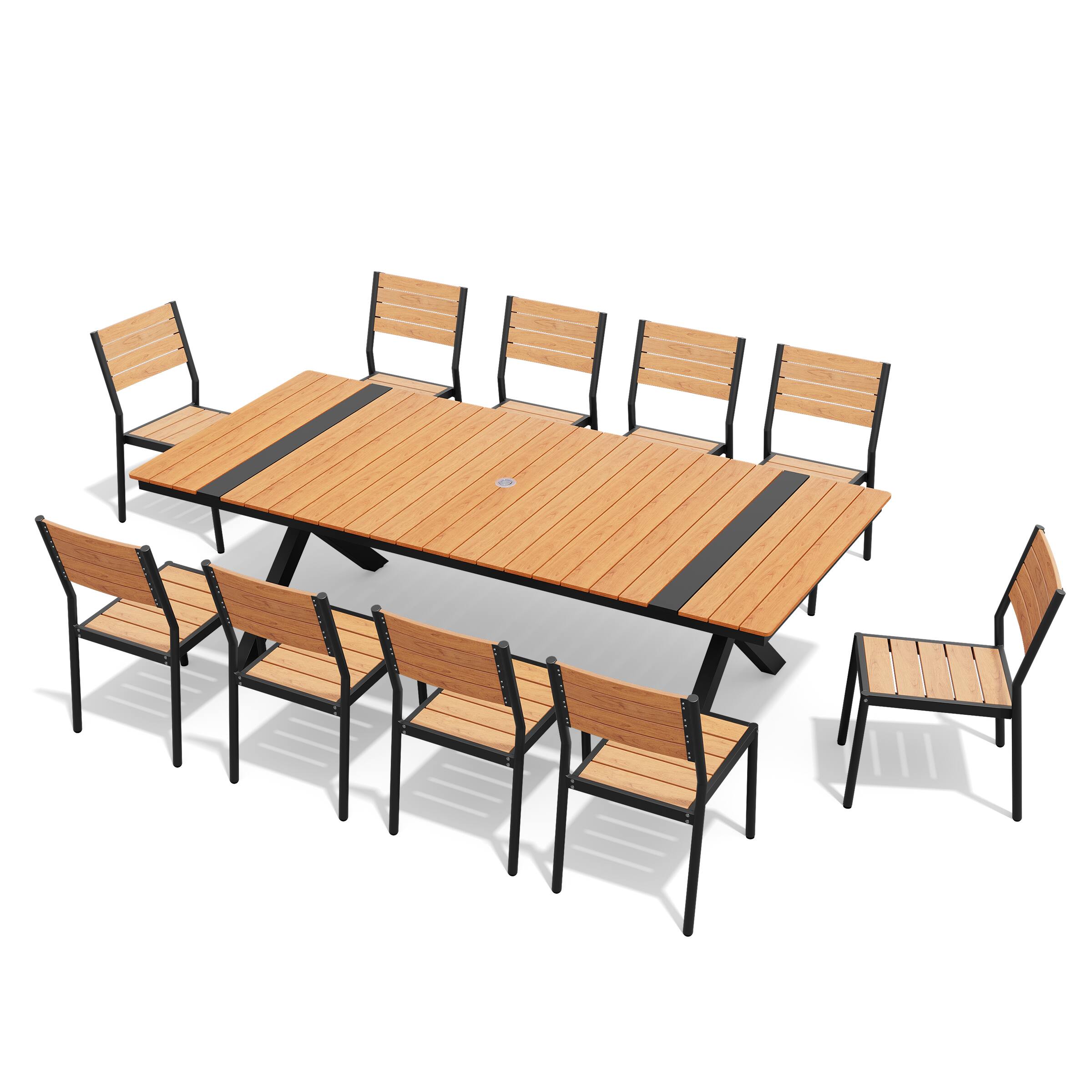Angle. Crestlive Products - Crestlive Products 11/13pc Water Proof Patio Dining Set Aluminum Frame X-Leg Table Stackable Stationary Chairs - Brown-11PC.