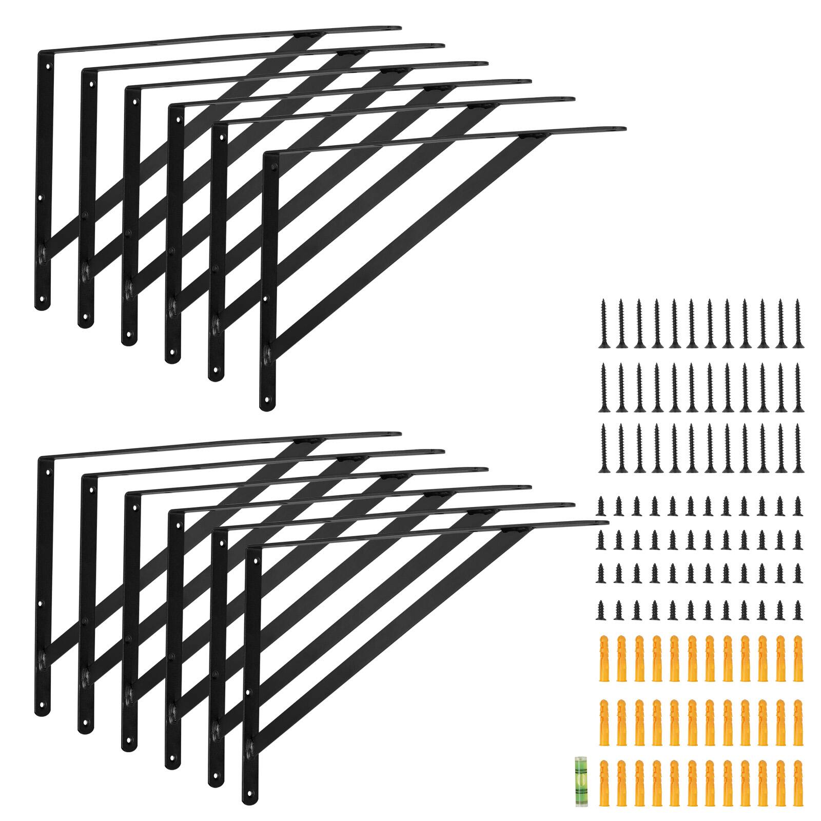 Alt View 5. VEVOR - Shelf Bracket, 18 x 12 in 12 Pcs, Heavy Duty Floating Shelf Brackets, Brackets for Shelves, 3mm Thick Matte Black - Black.