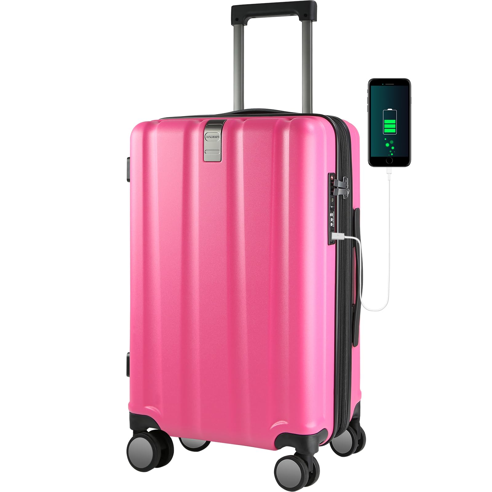 Front. DORLUKFU - Hardside Expandable Carry On Luggage with Spinner Wheels & Built-in TSA Lock, Durable Suitcase Rolling Luggage with USB - Magenta.