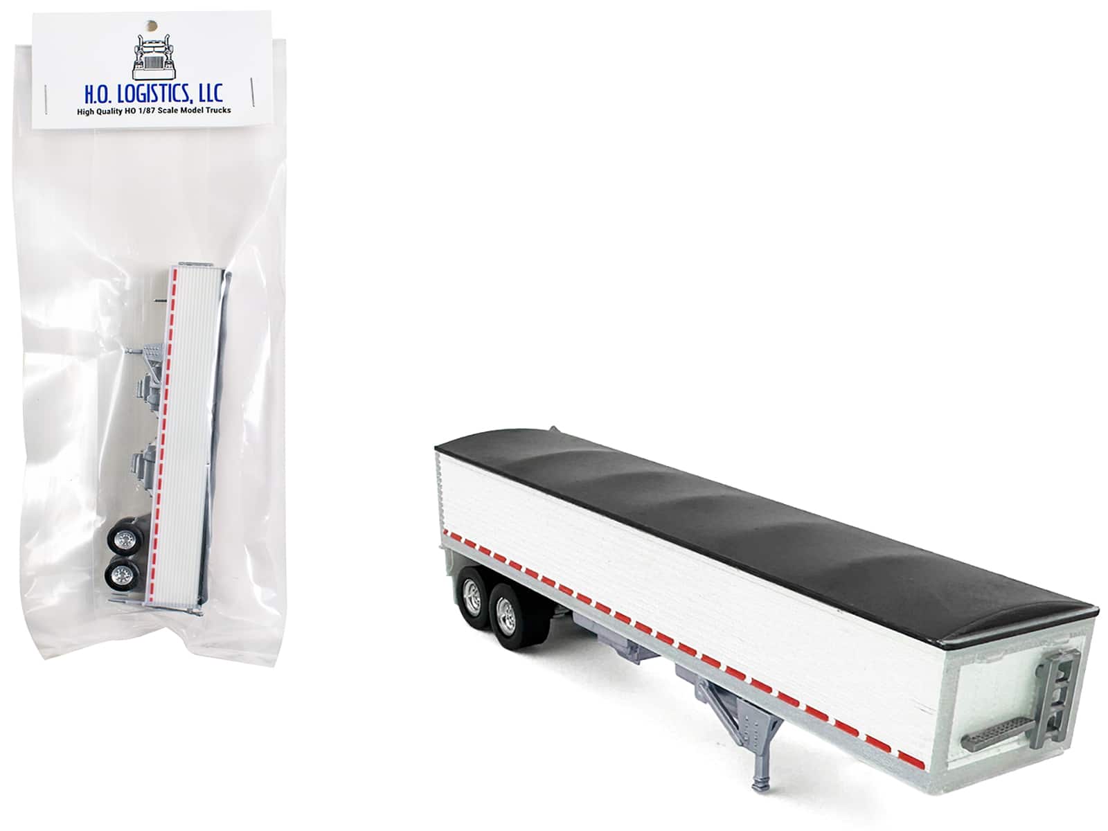 HO Logistics Replicas - Covered Grain Trailer Tarp 1/87 (HO) Plastic Model Car by HO Logistics - White with Black