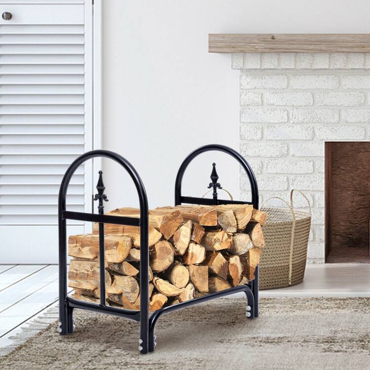 Left. SlickBlue - Heavy Duty 2-Foot Steel Firewood Storage Rack for Outdoor Use - Black.