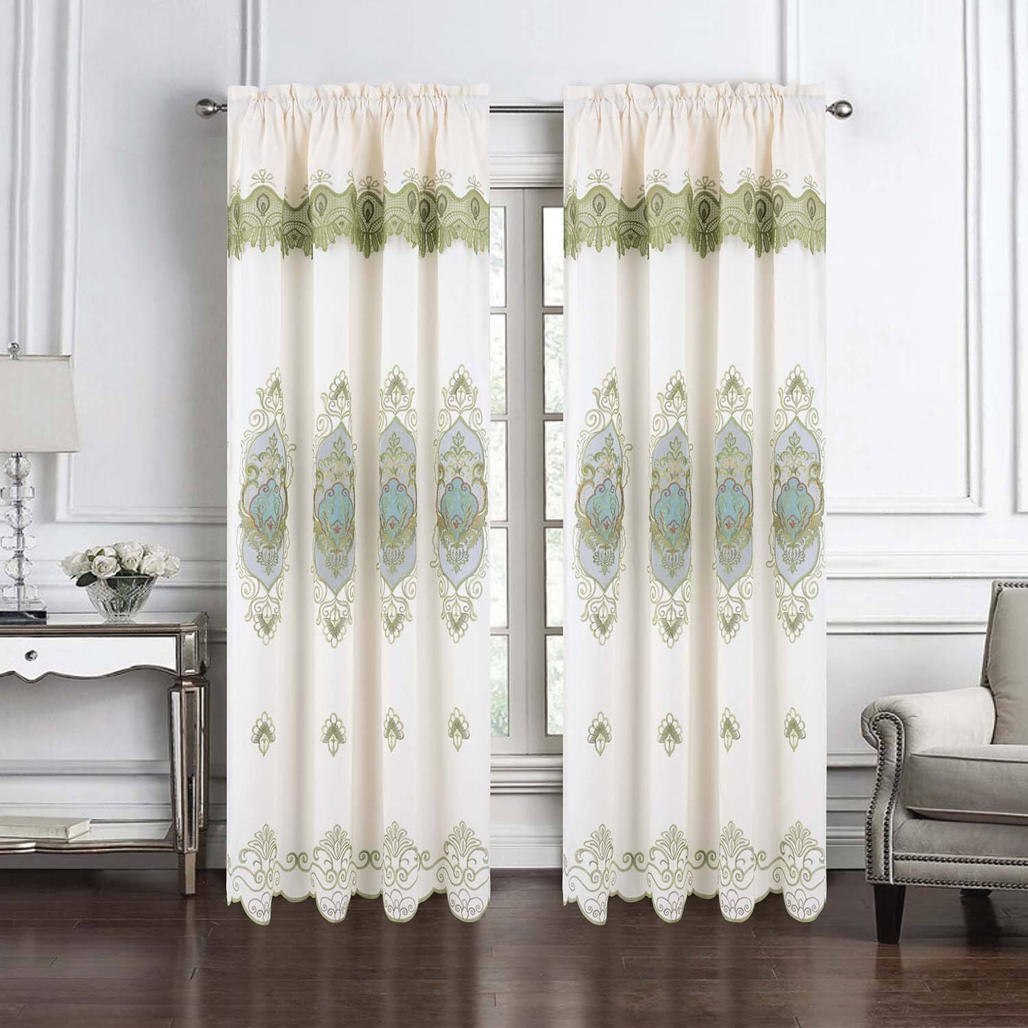 Angle. RT Designers Collection - RT Designer Collection Betsy Macrame Rod Pocket Curtain Panel 52" x 84" Sage - Sage.