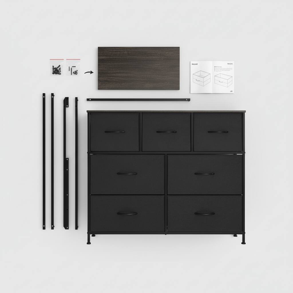 Alt View 1. AOITUN - 7 Drawer Dresser for Bedroom, TV Stand for 45 Inch TV, Fabric Storage Chest with Wood Top, Sturdy Media Console, Black - Black.