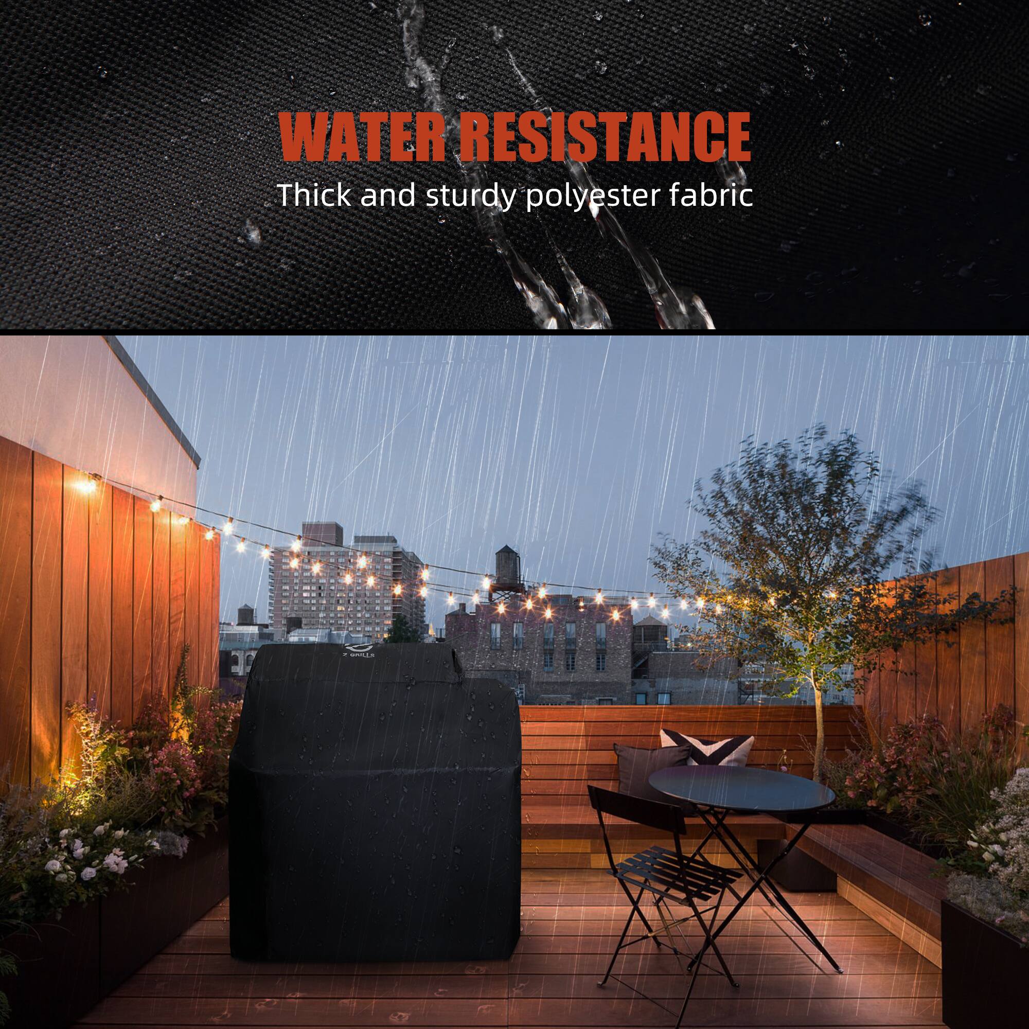 WATER RESISTANCE  
Thick and sturdy polyester fabric