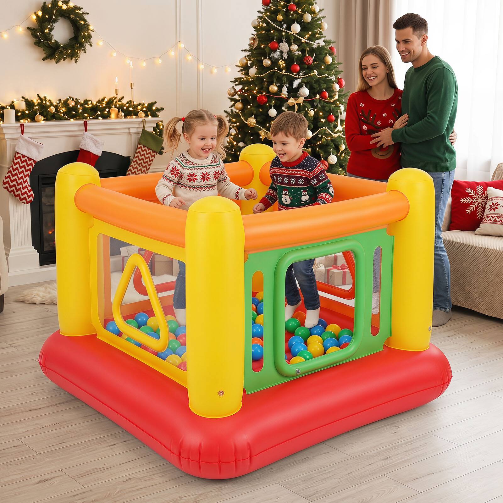 Alt View 4. Gymax - Gymax Inflatable Bounce House for Kids Blow Up Jumping House w/Transparent Side Walls Red & Yellow & Orange - Red.