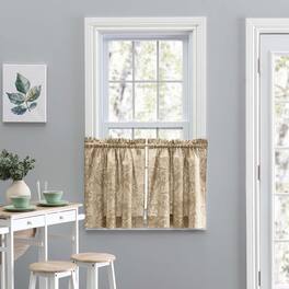 Ellis Curtain - Lexington Leaf Pattern on Colored Ground Curtain Tiers 56"x36" - Tan