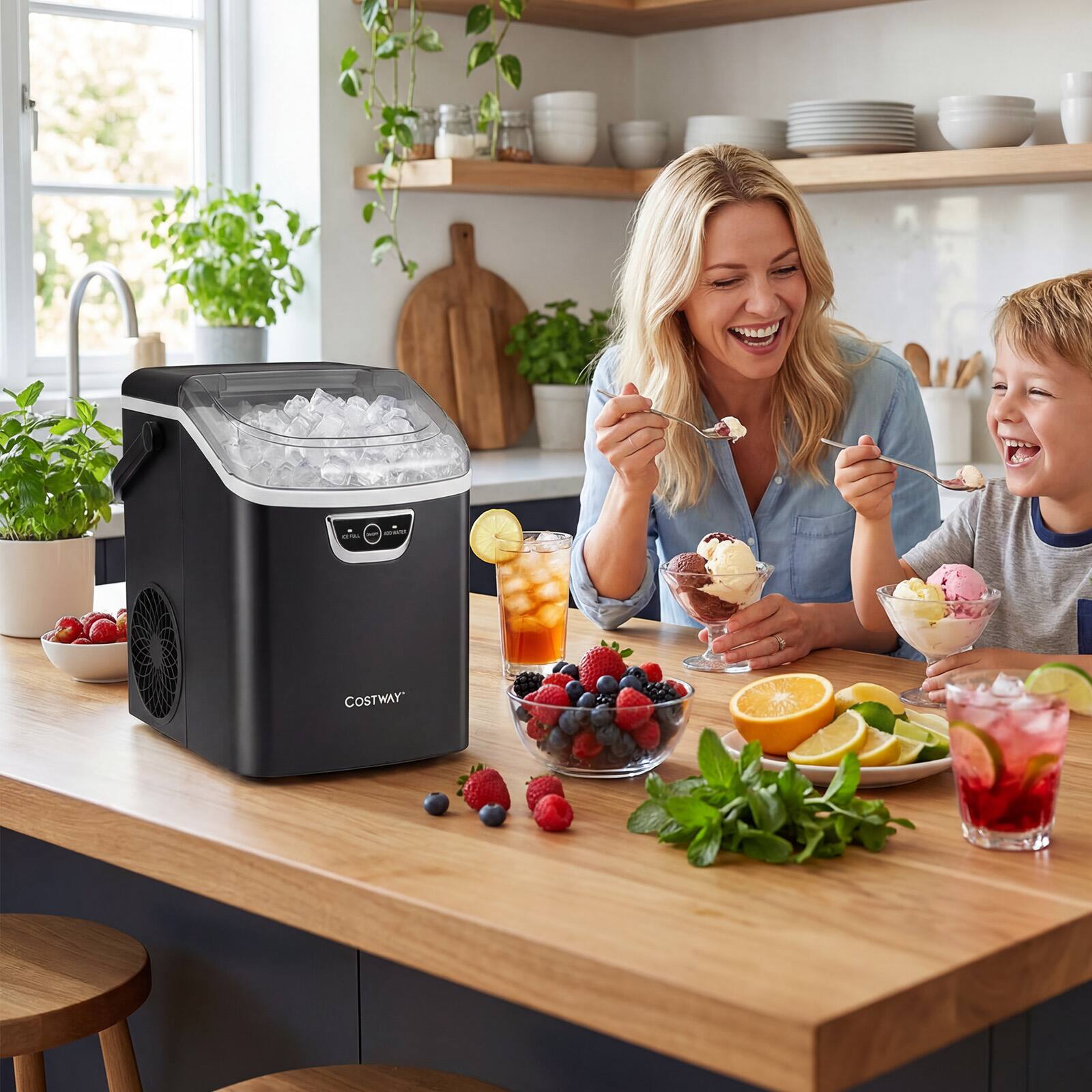 Alt View 3. Costway - Costway Nugget Ice Maker Countertop with Audible Ice Full Alarm, Ready in 6 Mins for Home - Black.