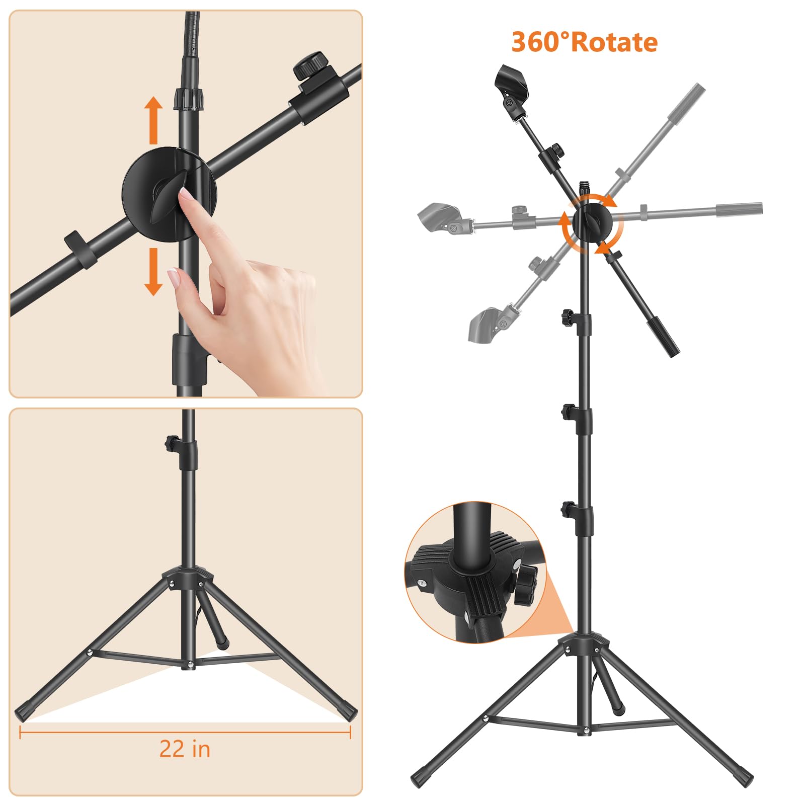 Alt View 3. Earthley Blooms - Mic Stand 6 In 1 Microphone Floor Boom Support Gooseneck Clips Tablet Phone Holder Any Combination With Bag - Mic Stand+Gooseneck.