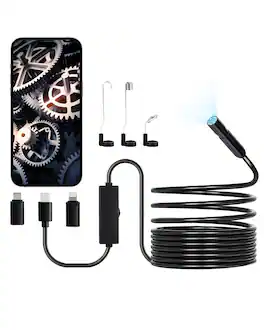 VEVOR - Endoscope Camera with Light, 1920P HD Borescope for Android & IOS, 8 LED Lights Inspection Camera with 16.4FT Semi-Rigid - Black