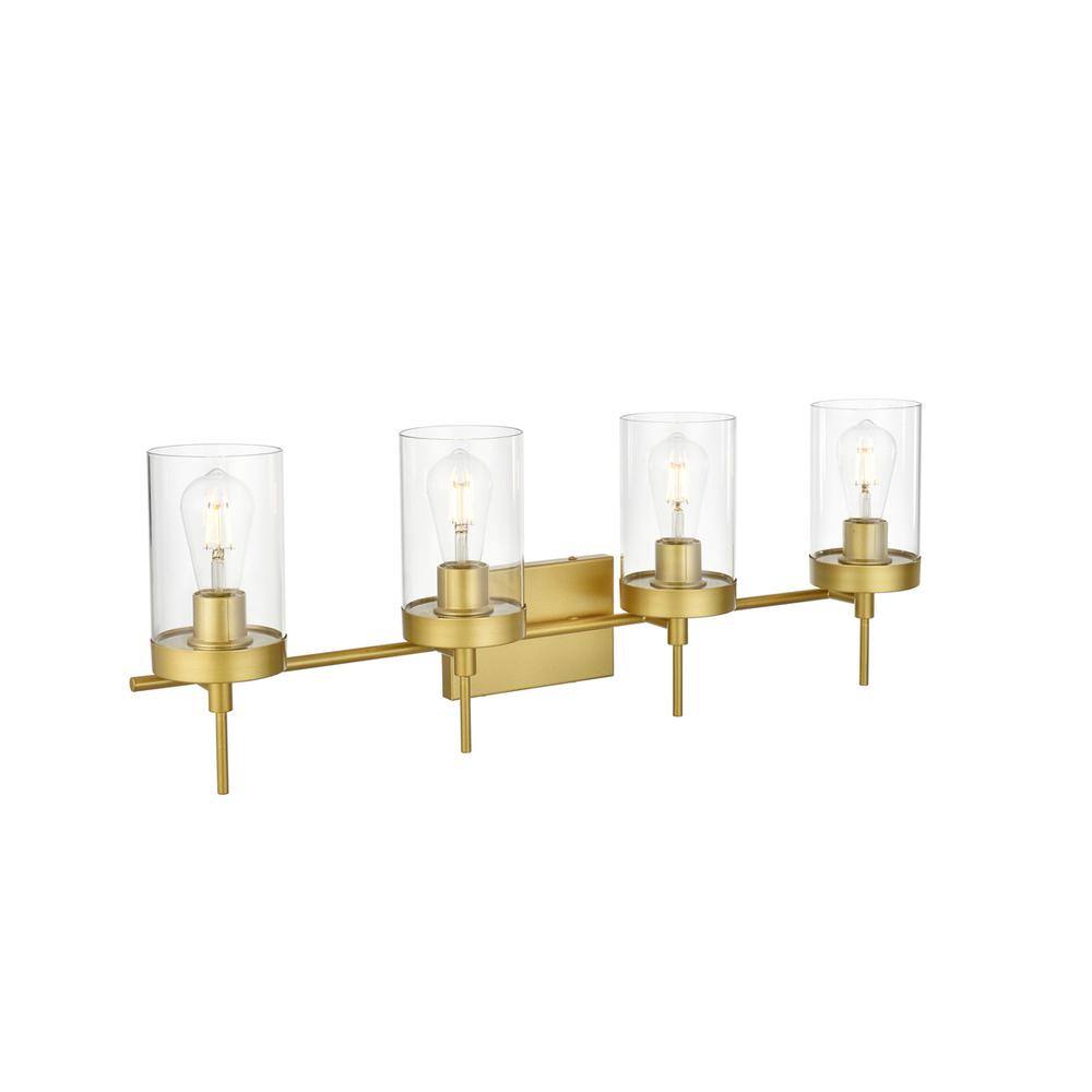 Back. Living District - Benny 4 light Brass and Clear Bath Sconce - Brass And Clear.