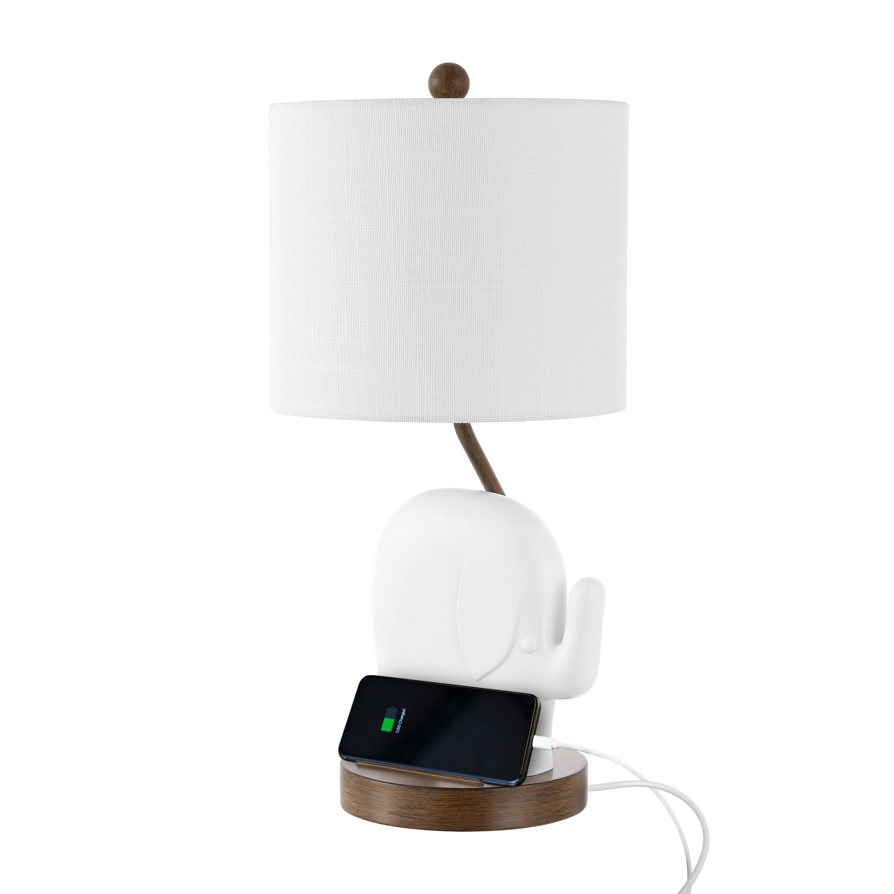 Alt View 6. Jonathan Y - Ellie 20.25" Bohemian Designer Iron/Resin Elephant LED Kids' Table Lamp with Phone Stand and USB Charging Port, White.