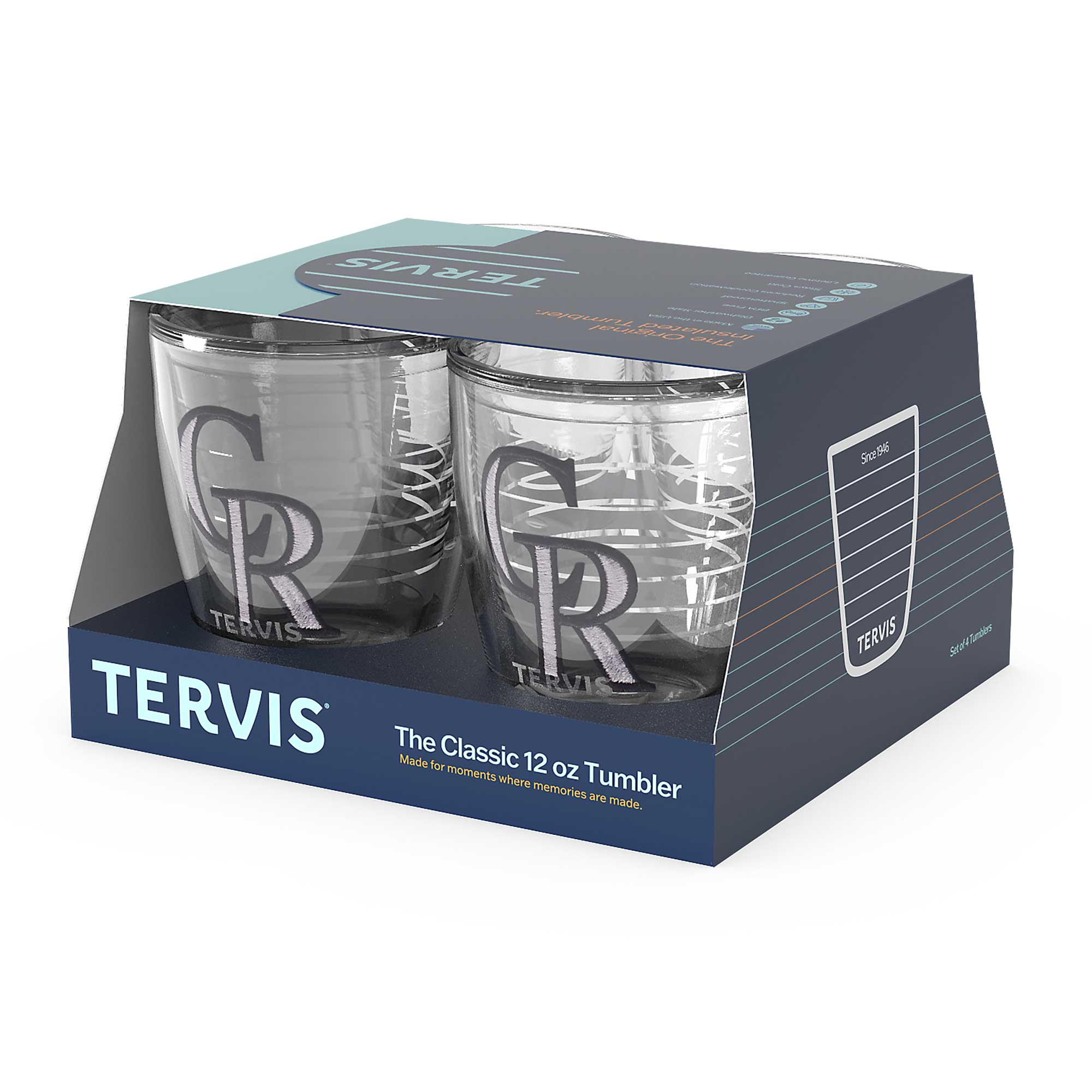 TERVIS  
The Classic 12 oz Tumbler  
Made for moments where memories are made.  

TERVIS  
TERVIS  
TERVIS  
TERVIS  

Size 8.5"  
Sold in Tumbler