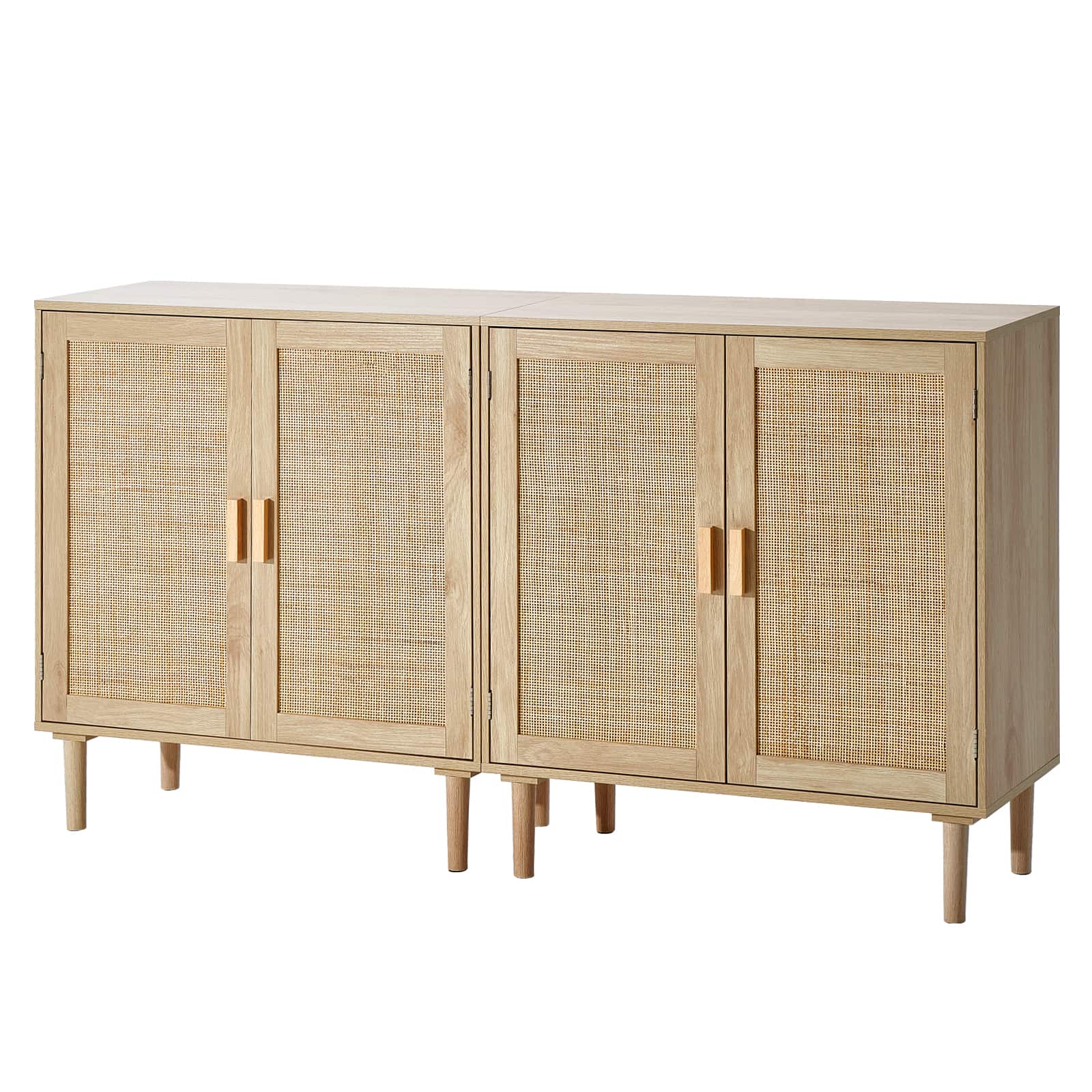 Front. VEVOR - Rattan Cabinet,Set of 2, Rattan Storage Cabinet with 4 Magnetic Doors and Adjustable Shelves, Sideboard Buffet Cabinet - Natural wood.