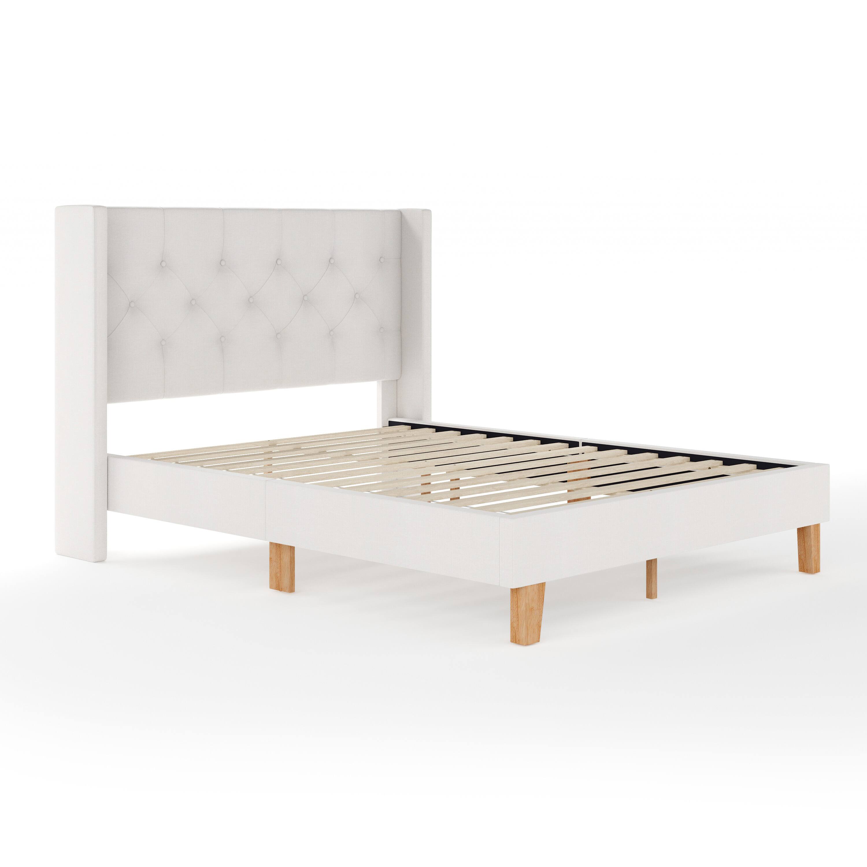 Alt View 1. Martha Stewart - Platform Bed with Tufted Wingback Headboard - White.