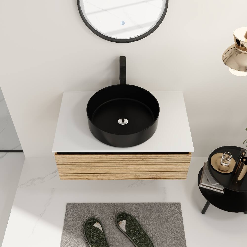 Alt View 1. Loheer - Loheer 30 inch wall mounted bathroom vanity Light Coffee with Black Art Ceramic Sink - Light Coffee.