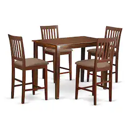 East West Furniture - YAVN5-MAH-C 5 Pc Dining counter height set - high top Table and 4 bar stools with backs - Mahogany