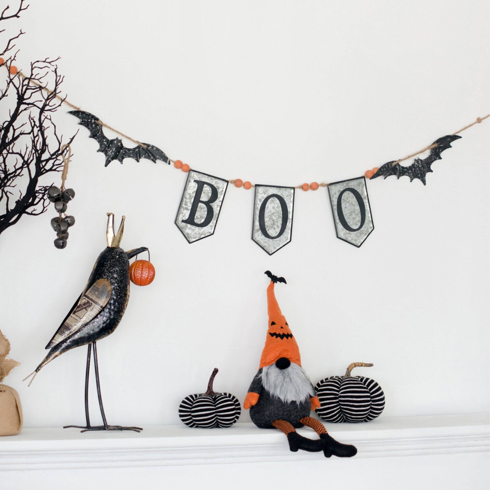 Alt View 1. Boyel Living - Spooky Iron Boo Banner with Bats for Halloween Decor - Black,Gray,Orange.