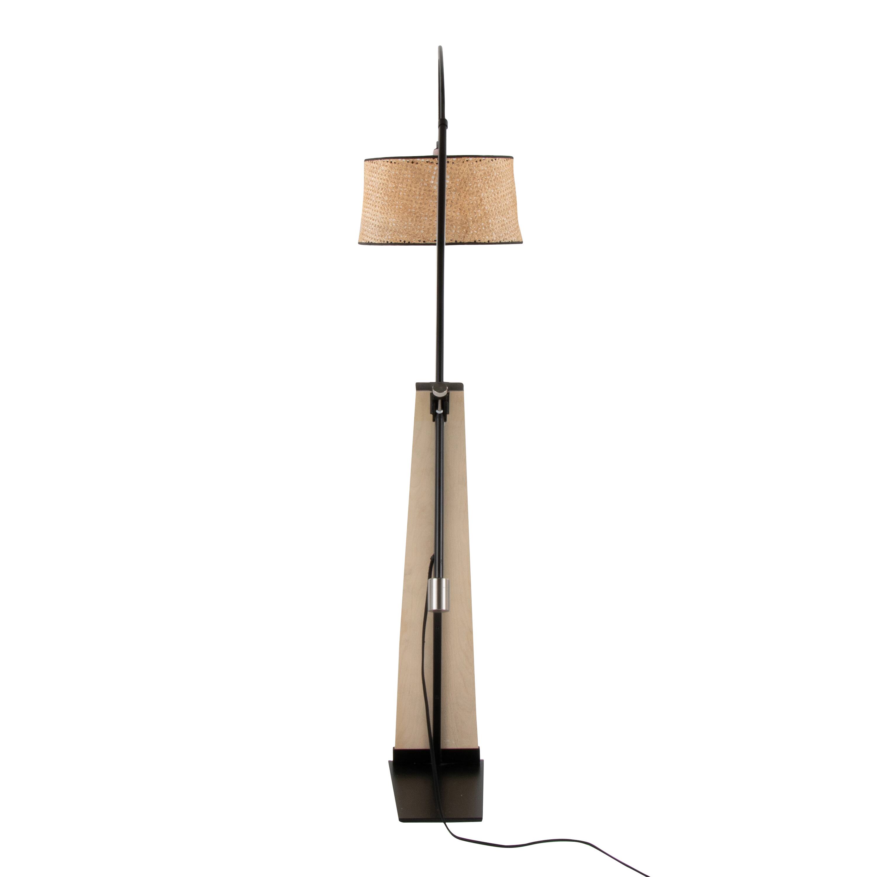 Alt View 1. Loheer - Loheer Mid Century Modern Floor Lamp Natural Wood Black Metal Rattan Shade - Natural.