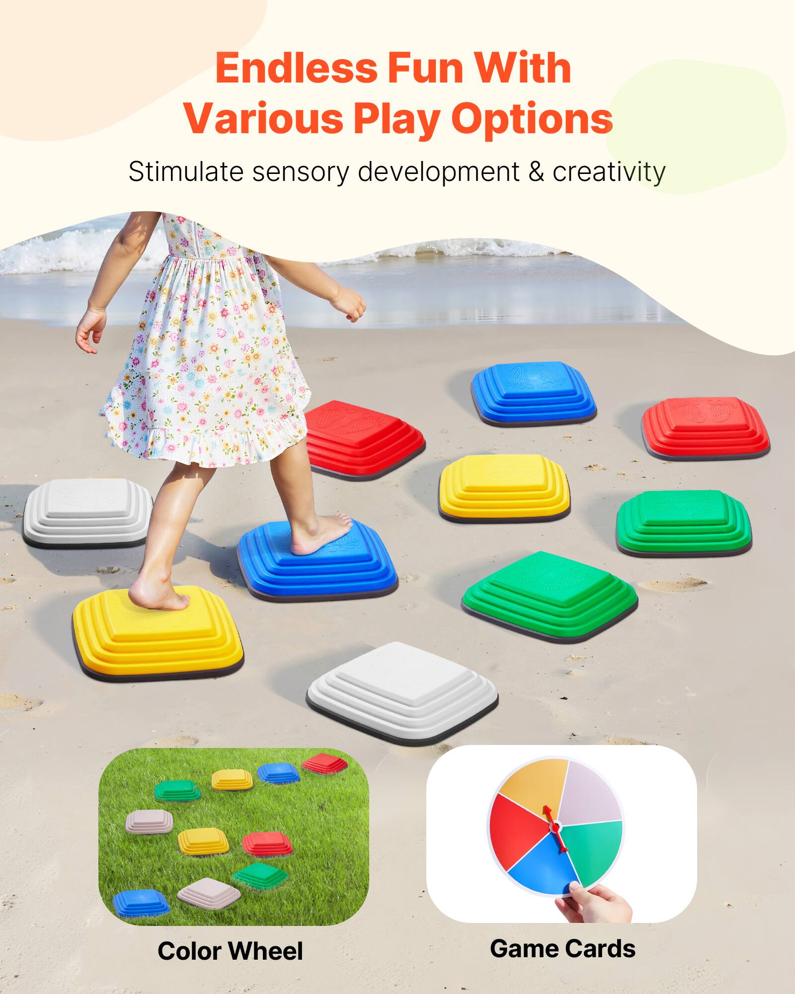 Endless Fun With Various Play Options  
Stimulate sensory development & creativity  

Color Wheel  
Game Cards
