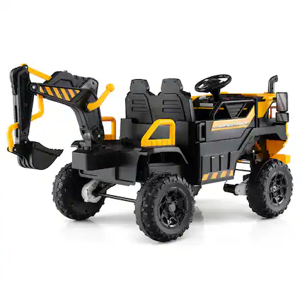 Front. Costway - Costway 24V Ride On Excavator, 4WD Electric Truck Construction Vehicle with Remote Control - Yellow.