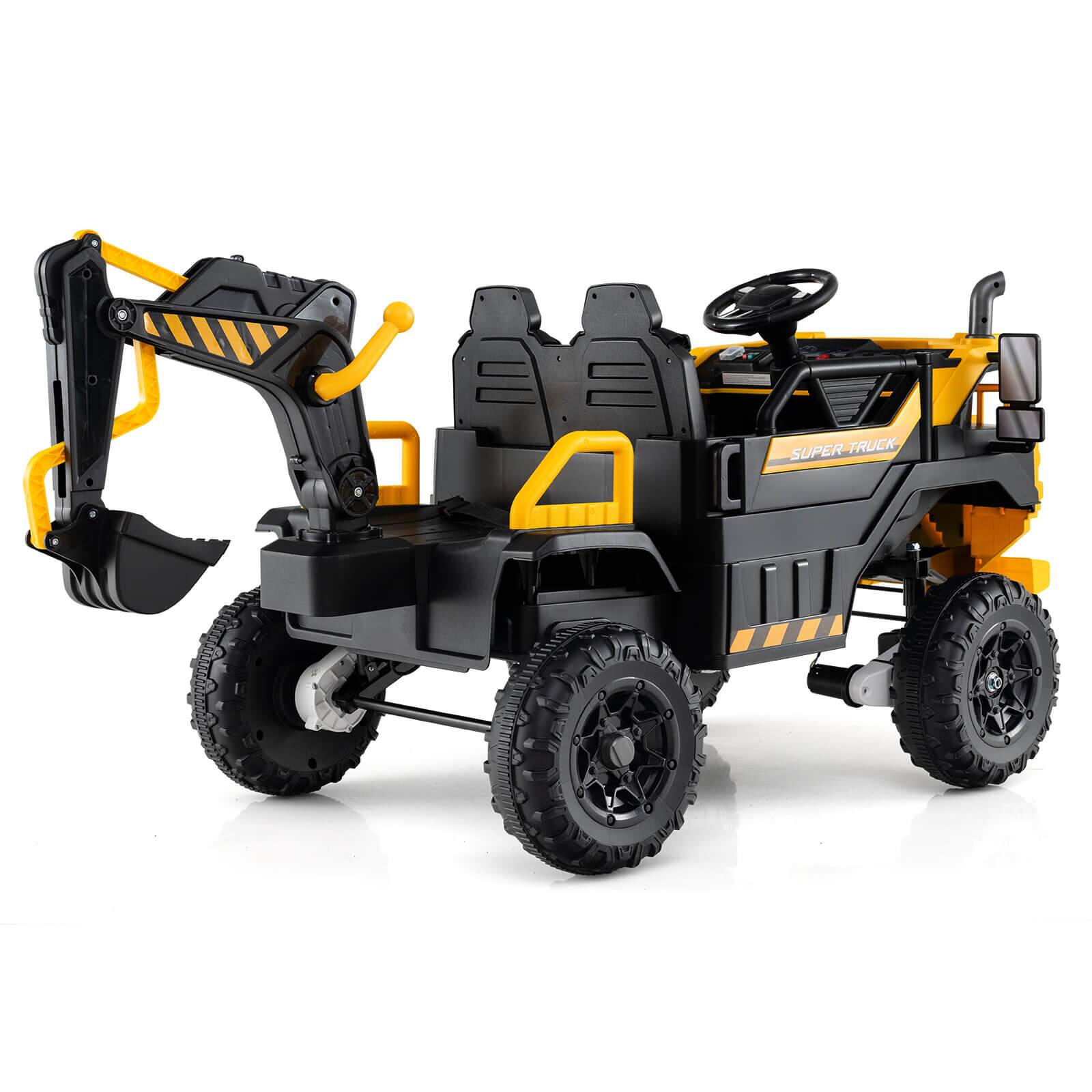 Front. Costway - Costway 24V Ride On Excavator, 4WD Electric Truck Construction Vehicle with Remote Control - Yellow.