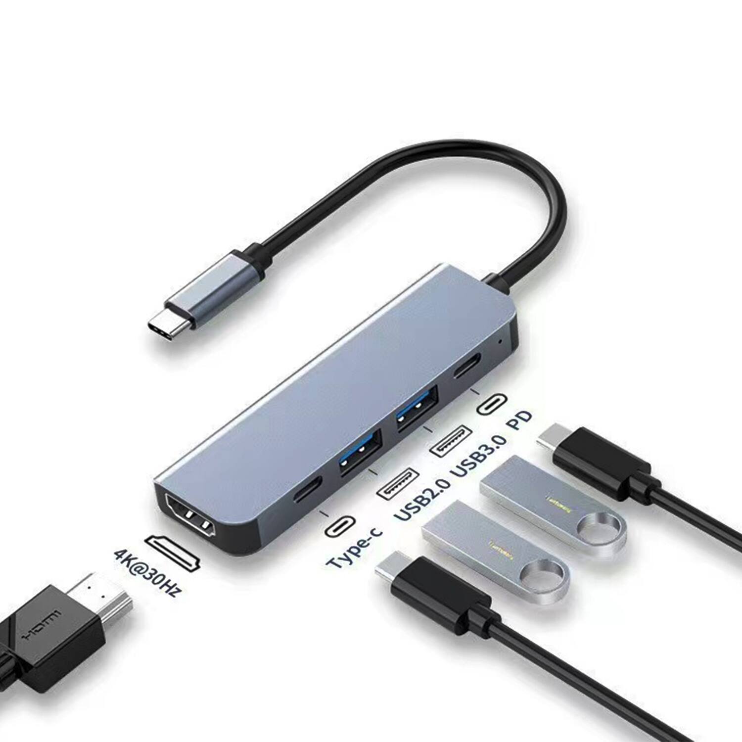 Ham 4K@30Hz - PD USB3.0 - USB2.0 Type-C