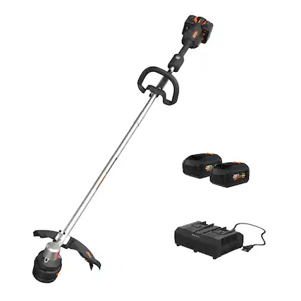 WORX - Nitro 40V 15" Cordless Straight Shaft Grass Trimmer (2 x 4.0 Ah Batteries & 1 x Charger) - Black