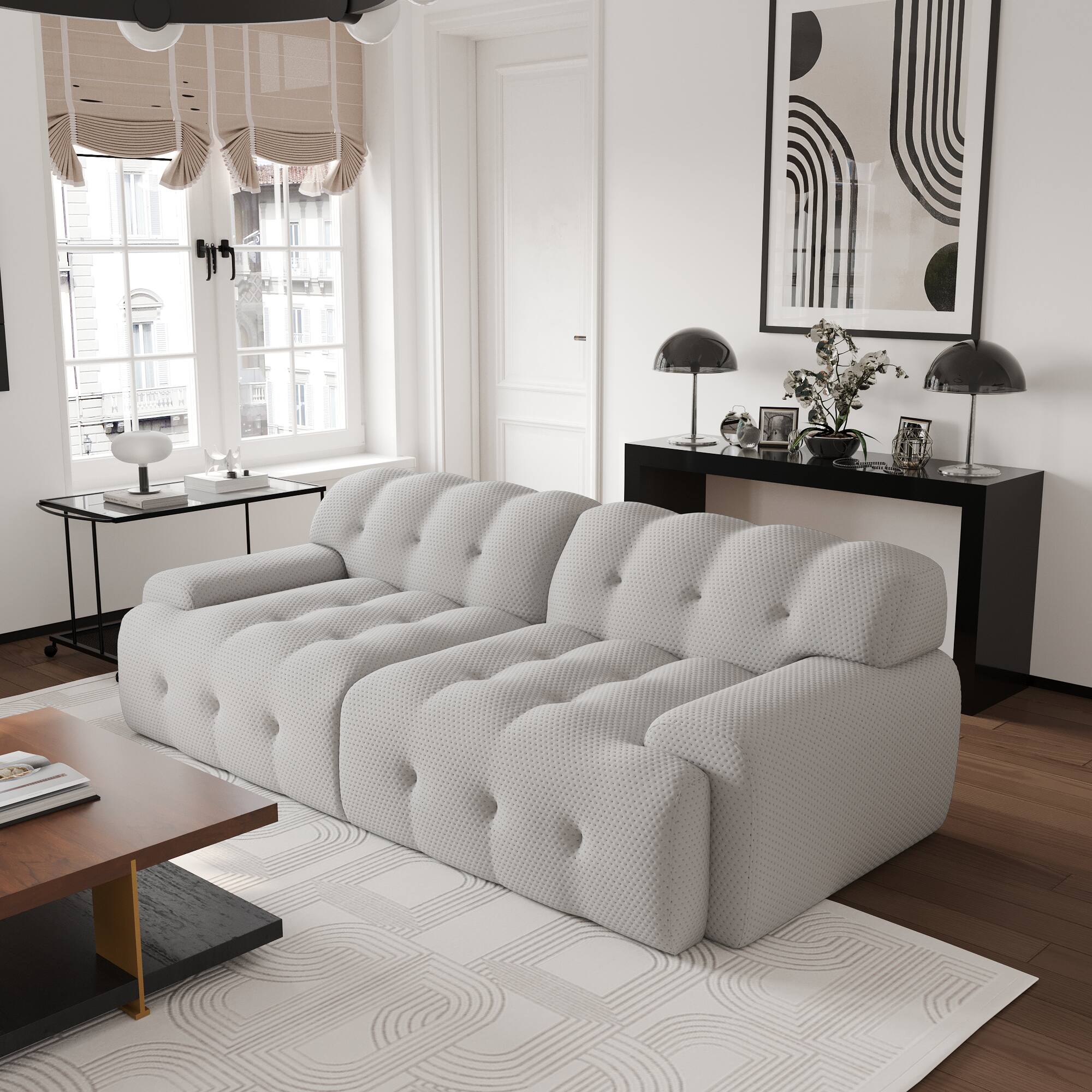 Left. Yardgrace - 102.4in Modular Sectional Couch, 2 Seats Breathable Floor Sofa, Modern Couch, Green - Grey.