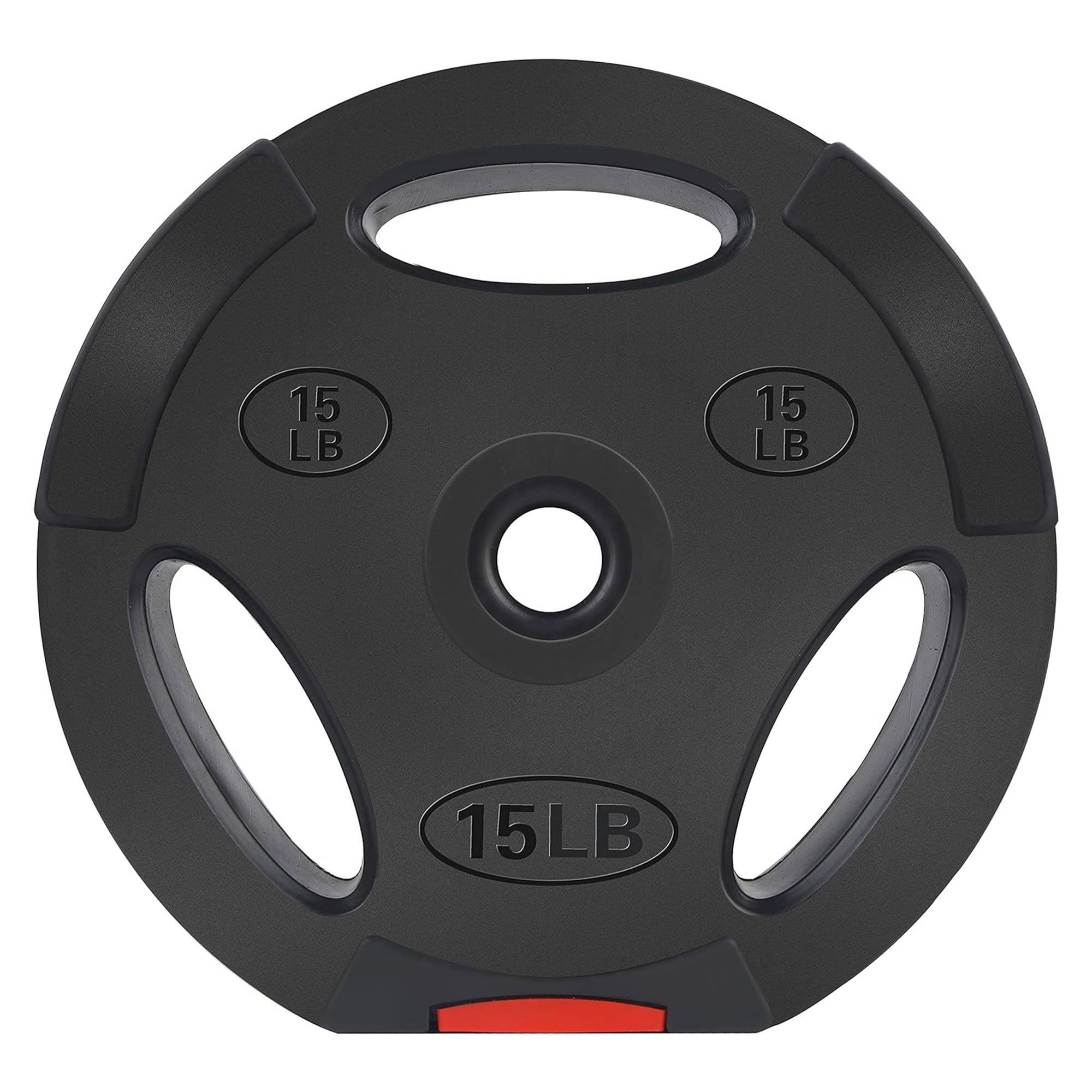 Alt View 2. Signature Fitness - Signature Fitness Standard 15 Pound Coded Olympic Weight Plate, Black (Set of 2) - Black.
