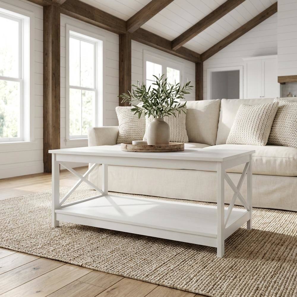 Left. FurniFact - White MDF Coffee Table with Sturdy Frame and Smooth Finish for Living Room - White.