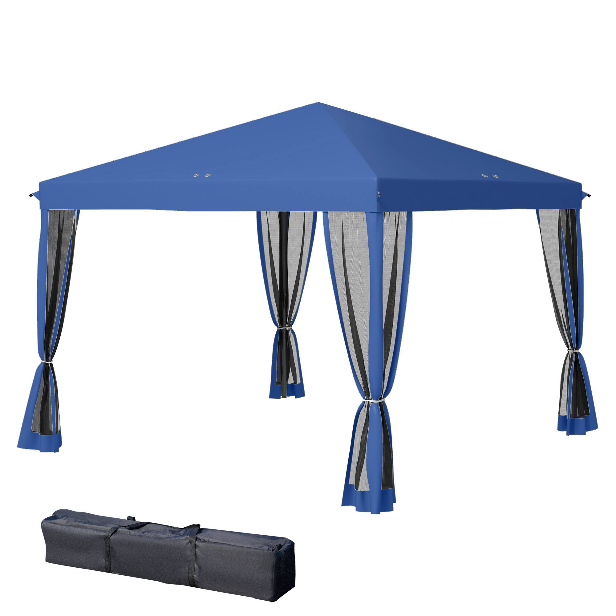 Front. Outsunny - x 10' Pop Up Canopy Tent with Netting, Instant Gazebo, Screen House Room with Carry Bag - Blue.