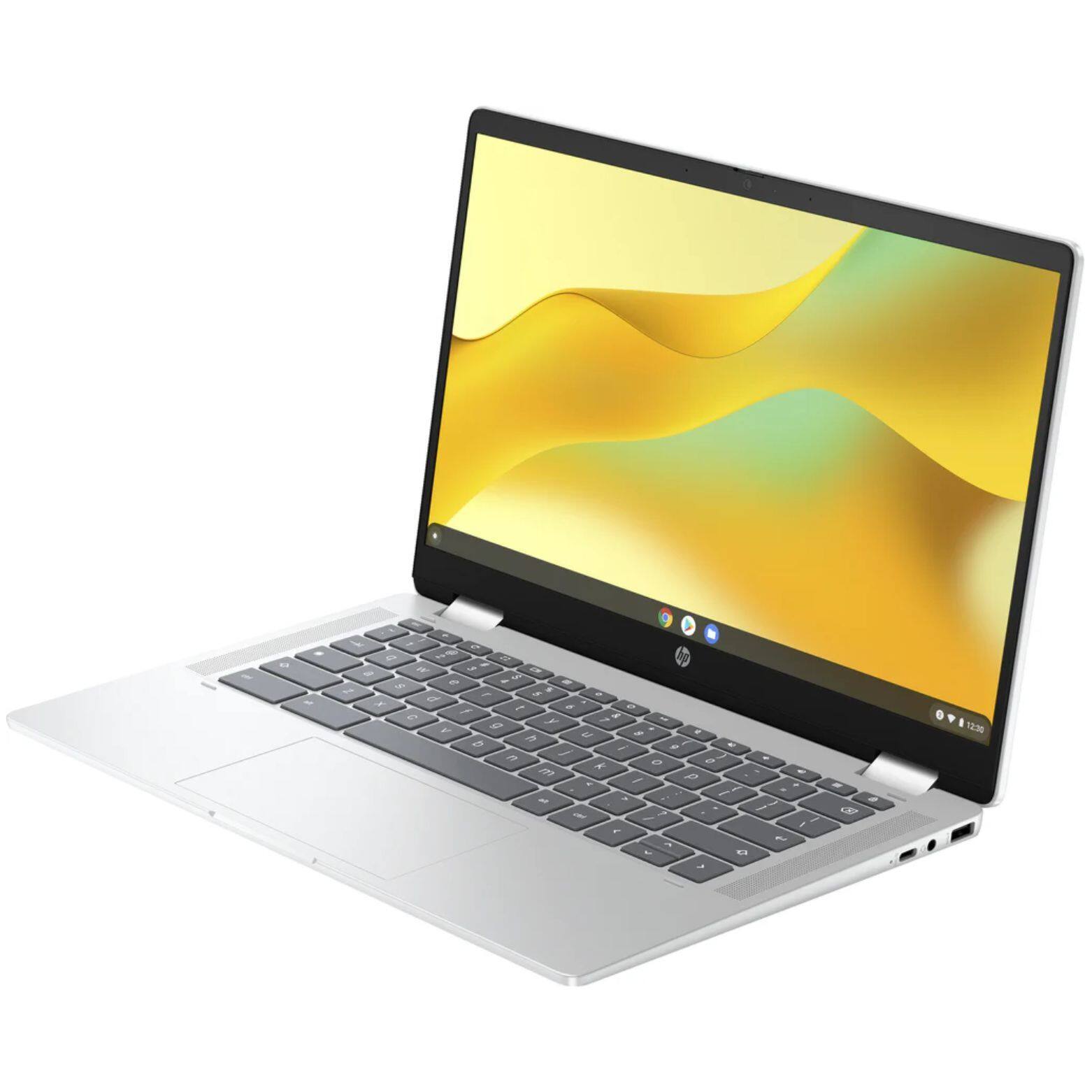 Alt View 2. HP - Chromebook x360 14b-cd0601ds 14" FHD Touch Intel N100 1.80 GHz up to 3.4 GHz 4 GB 128 GB UFS Intel UHD Graphics ChromeOS - Silver.