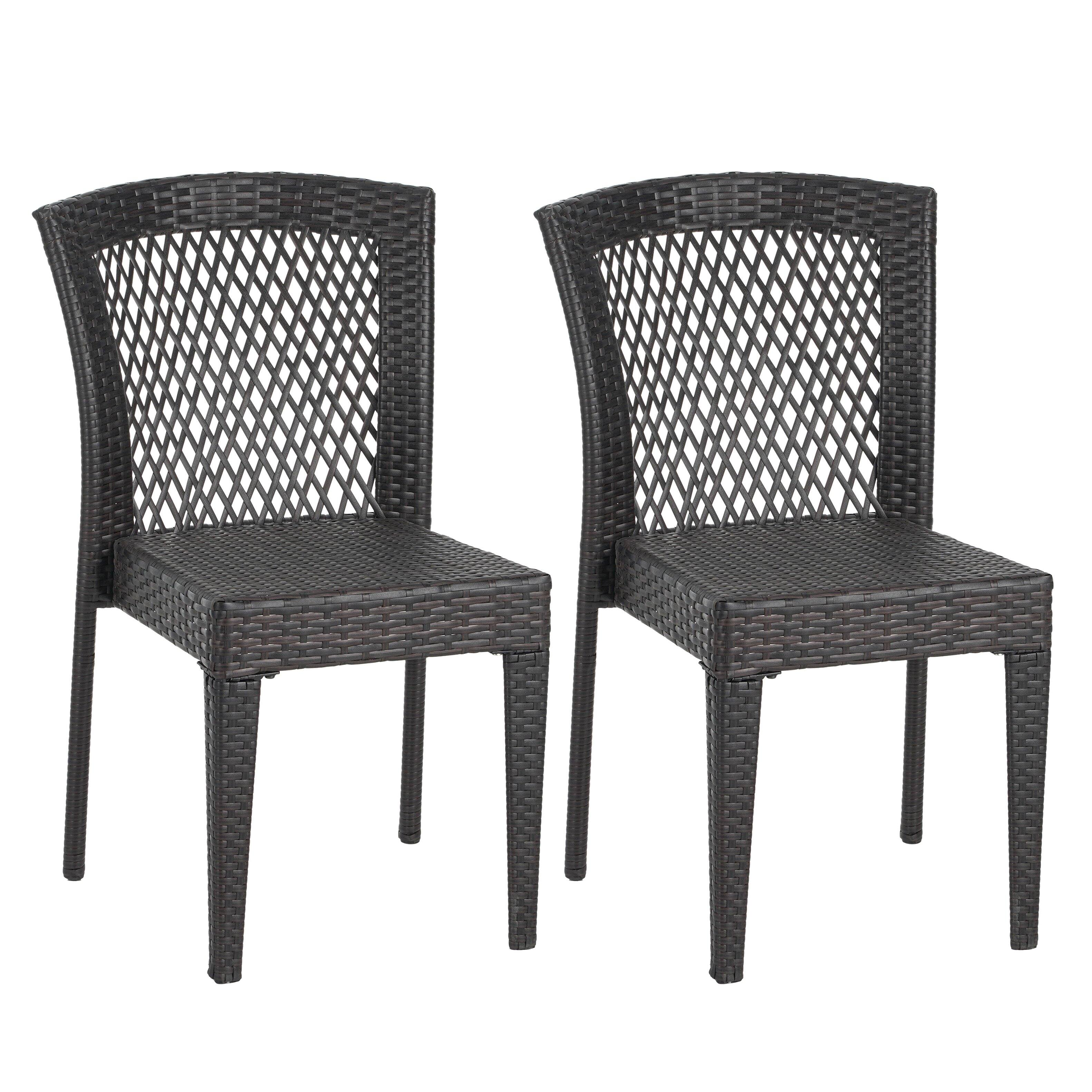 Left. Mondawe - Set of 2 Outdoor PE Rattan Stackable Dining Chairs - Brown.
