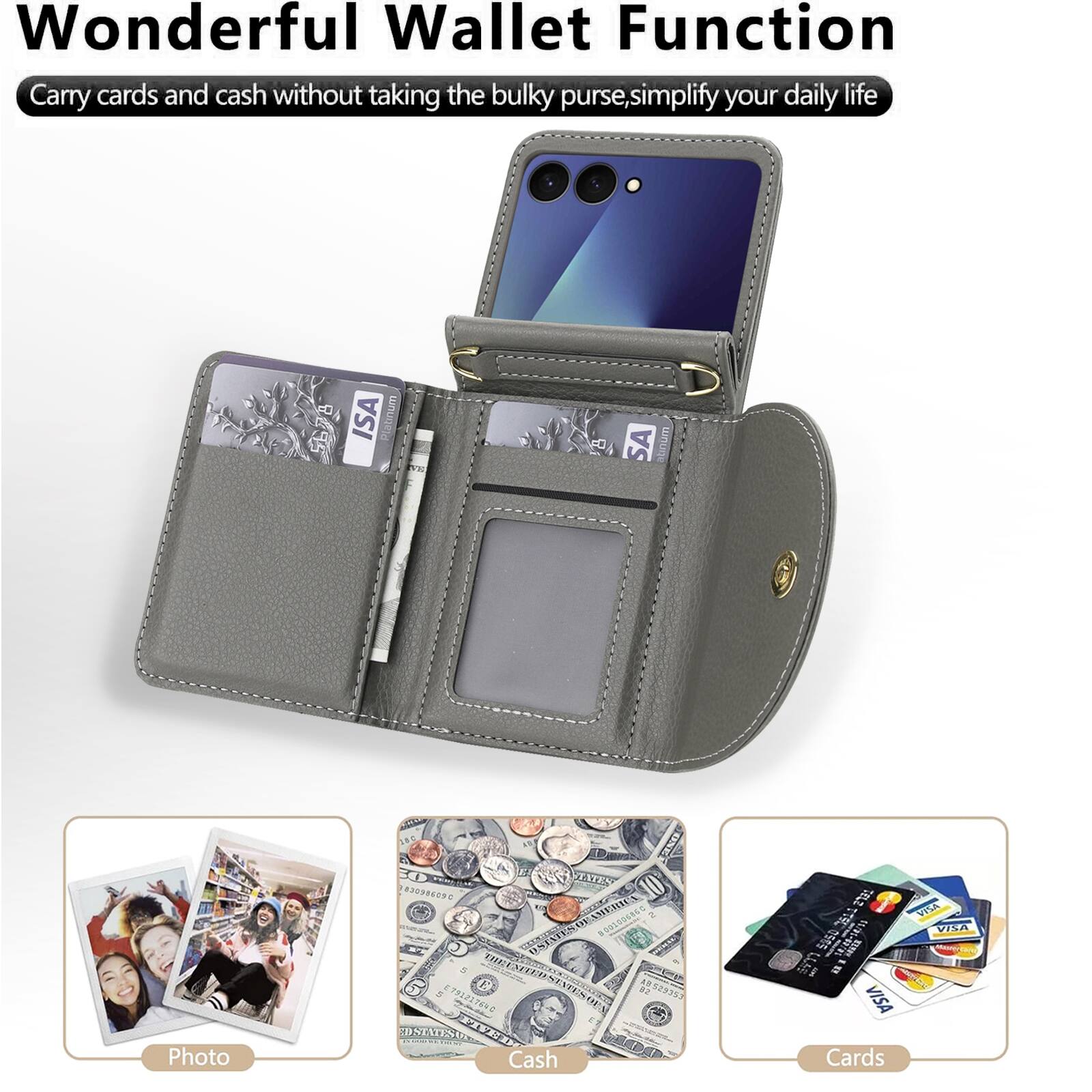 Wonderful Wallet Function  
Carry cards and cash without taking the bulky purse, simplify your daily life  

ISA Platinum SA  
abnum Photo ONC TATEA 0890 OL ME OO ATEN CR  
THIES P O 2 CHCEEPDA SPSTESER STATES  
2 Cash 2h 05s I HU IB VISA Cards VISA VIA