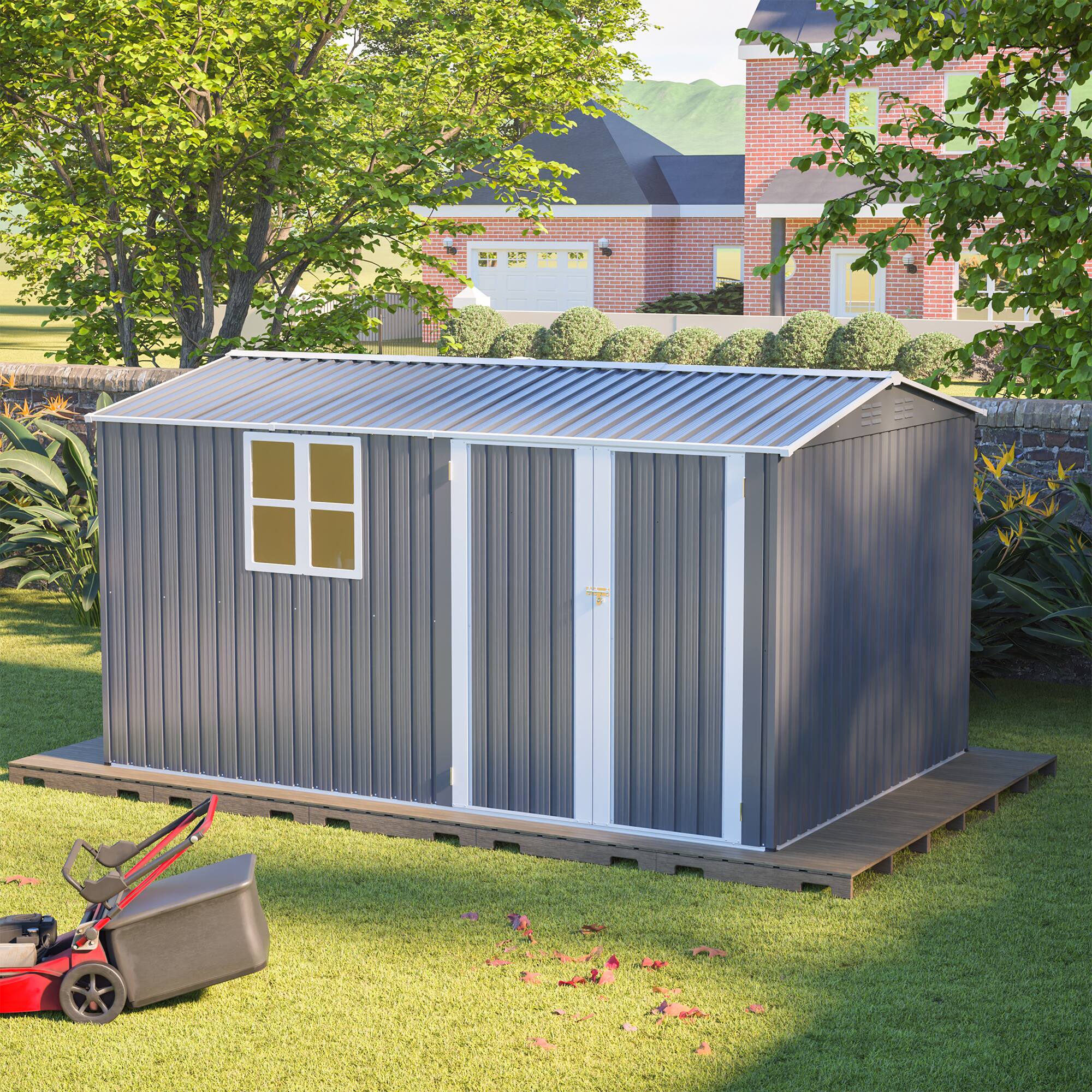 Angle. Lirago - 8x12 FT Outdoor Storage Shed All-Weather Metal Shed with Lockable Doors - Gray.