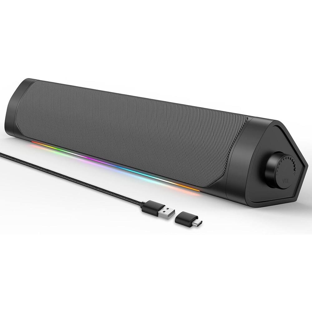 Front. ACJPR - Computer Speakers for Desktop PC with Bluetooth, USB-C & 3.5mm Connection, Headphone Output, Compact Design.