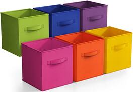 Sorbus - Foldable Storage Cubes - 6 Fabric Baskets for Organizing Pantry, Closet, Shelf, Nursery, Playroom, Toy Box, Cubby - Bright Rainbow