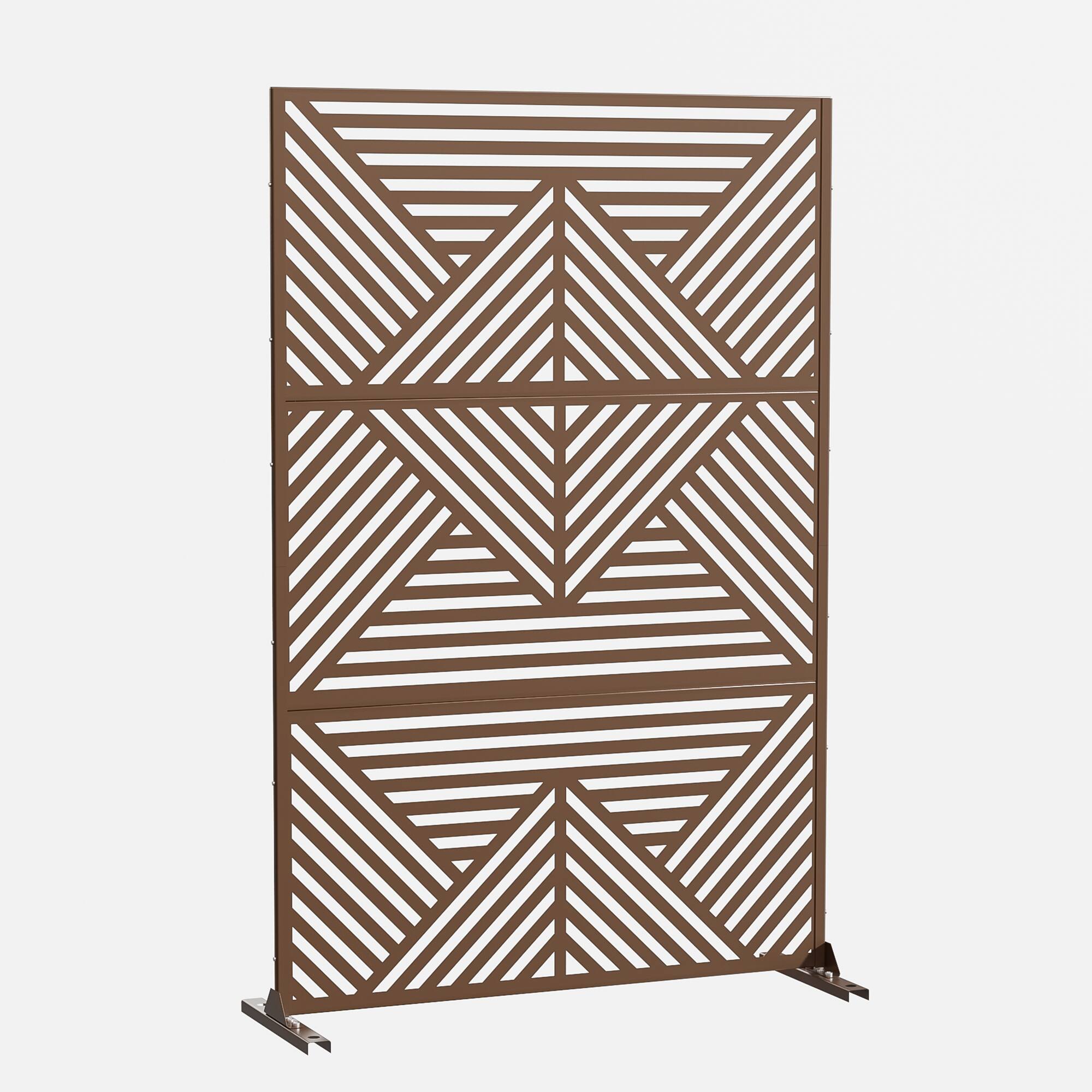 Angle. PexFix - 72 in. x 47 in. Zodiac Pattern Metal Outdoor Privacy Screen & Panels, Freestanding Garden Divider Fence - Brown.