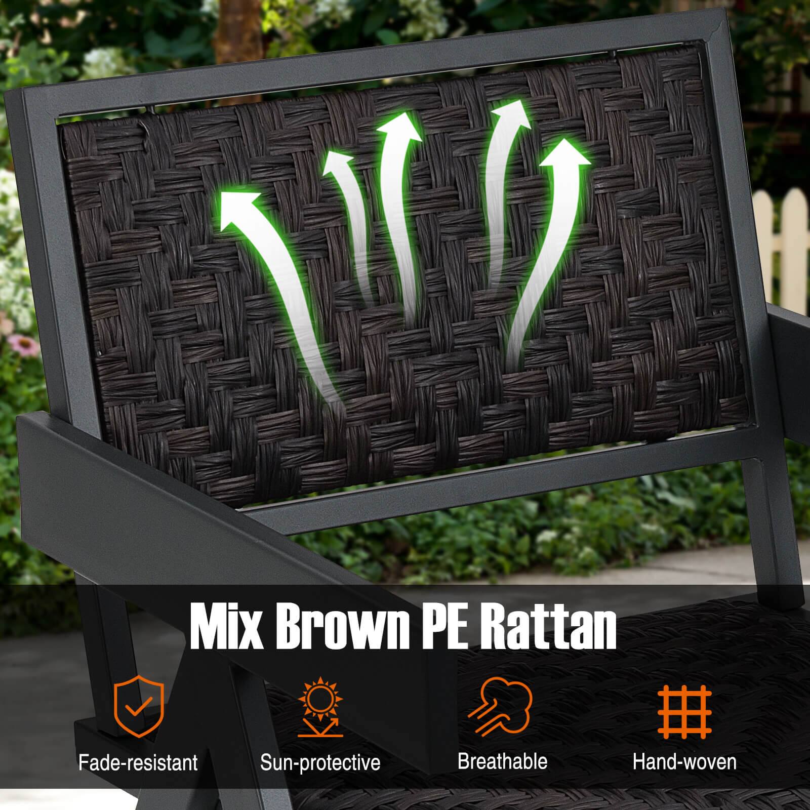 Mix Brown PE Rattan: Fade-resistant, Sun-protective, Breathable, Hand-woven.