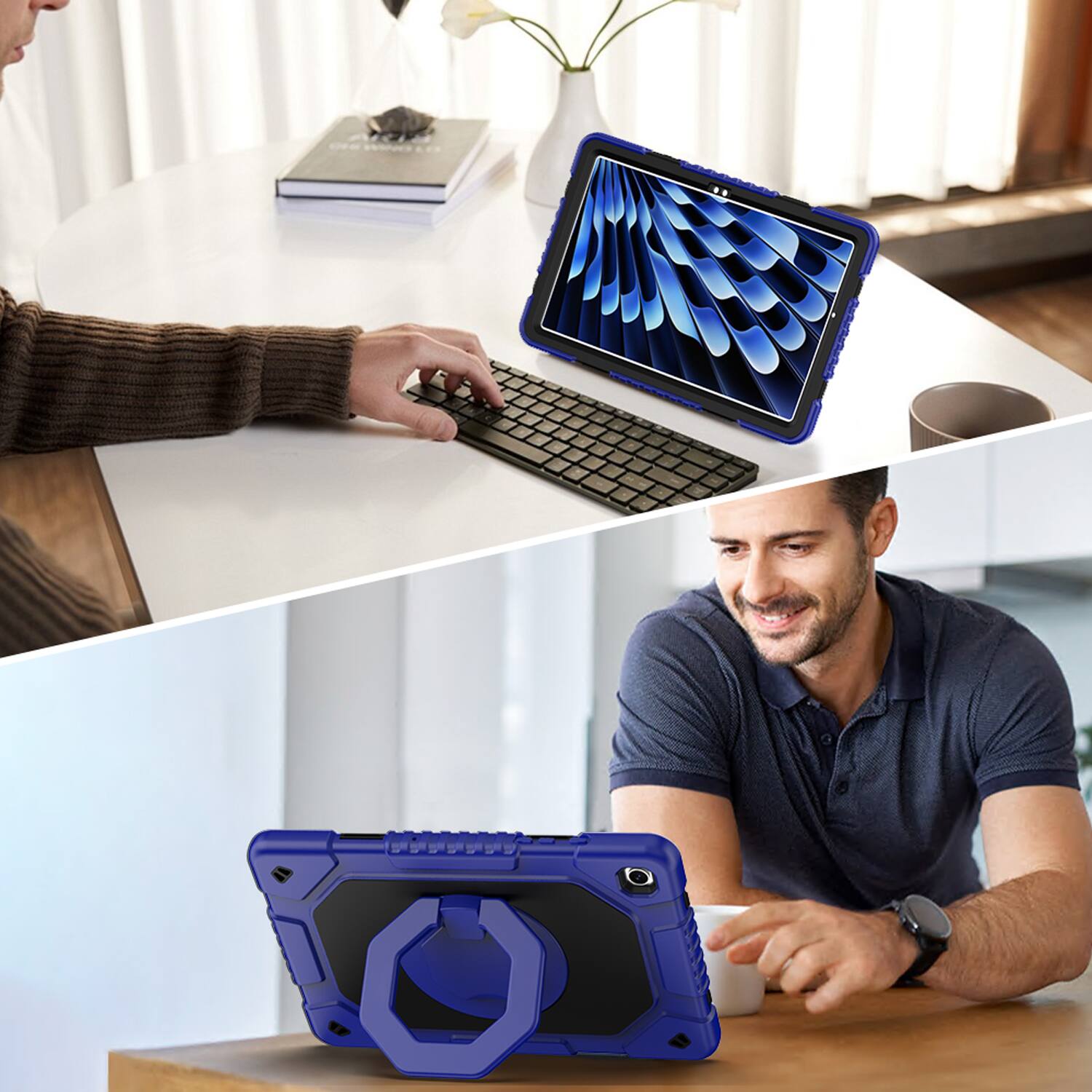 Alt View 2. Dteck - Shockproof Case for Samsung Galaxy Tab A11+ 11" 2025 & Tab A9+ 2023 with Strap & 360° Stand,Rugged Cover+Plastic Stylus - Blue.