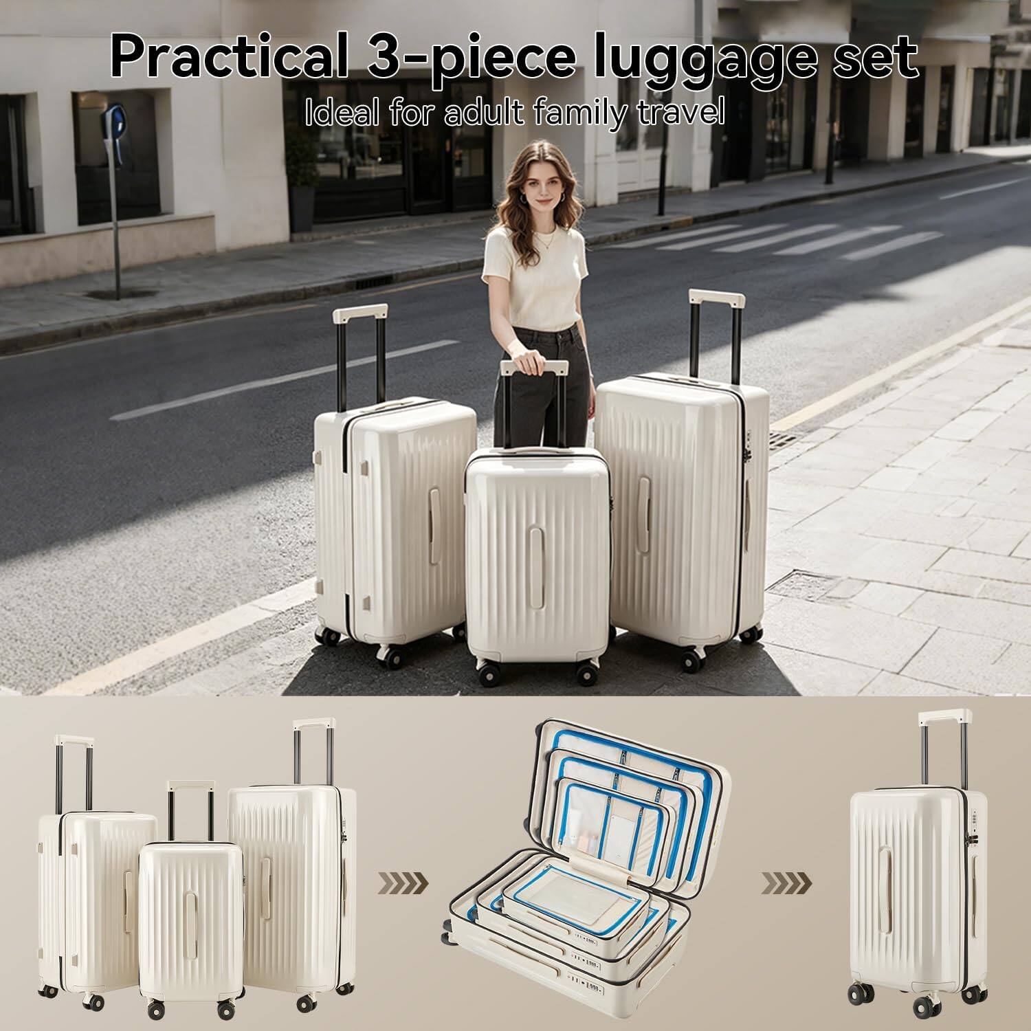 Practical 3-piece luggage set  
Ideal for adult family travel