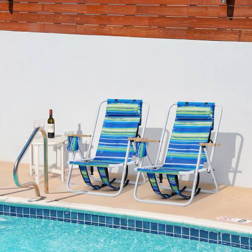 Alt View 8. Winado - 1PC 31in Portable Folding Beach Chairs with Headrest Adjustable 4-Position Backpack Foldable, Pillow for Outdoor Beach - Blue & Green Stripes.