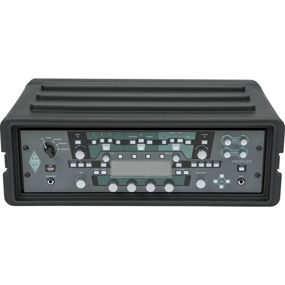 Sure, here is the corrected and grouped text from the image:

- TUNER
- BROWSER
- AMPLIFIER
- CABINET
- OUTPUT
- DELAY
- REVERB
- PROFILER
- HEADPHONE
- GAIN
- MASTER VOLUME
- REVERB
- DELAY
- PROFILER
- KEMPER
- PROFILER