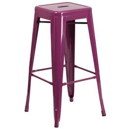 Emma + Oliver - Commercial Grade 30"H Backless Metal Indoor-Outdoor Barstool with Square Seat - Purple