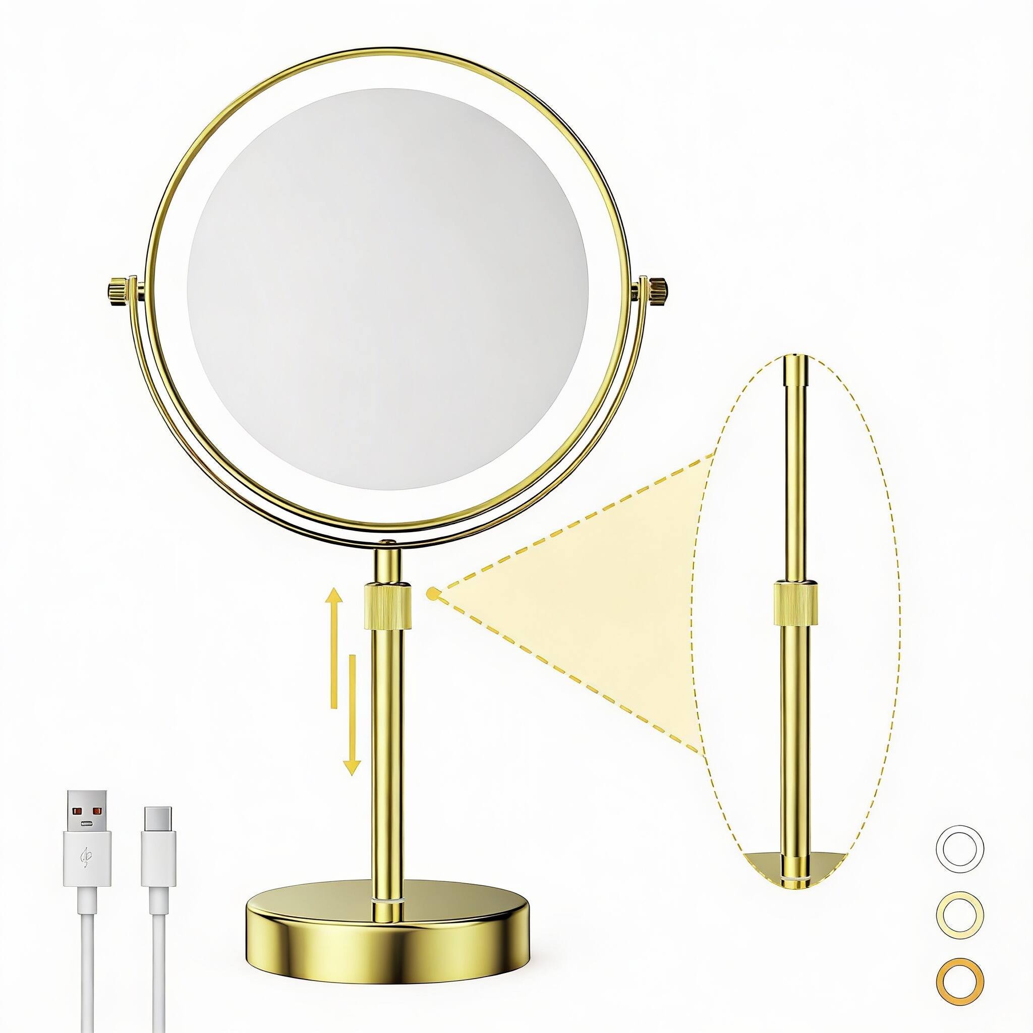 Front. METALTON - Rechargeable Led Magnifying Makeup Mirror With Color Lights And Magnification Height Adjustable Stand Up Li - Default.