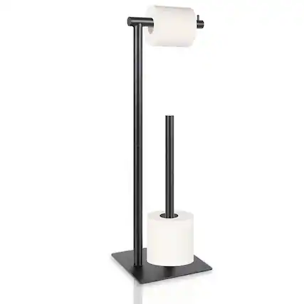 Front. Dazzed Corner - Toilet Paper Holder Stand, Freestanding Black Toilet Paper Roll Holder - Black.
